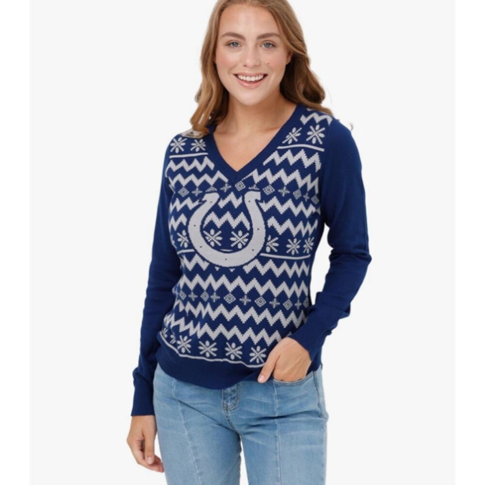 FOCO Women's NFL Team Logo Holiday V-Neck Sweater NWT Size L